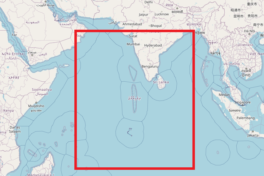 Indian Ocean Zone 1 highlighted fishing zone