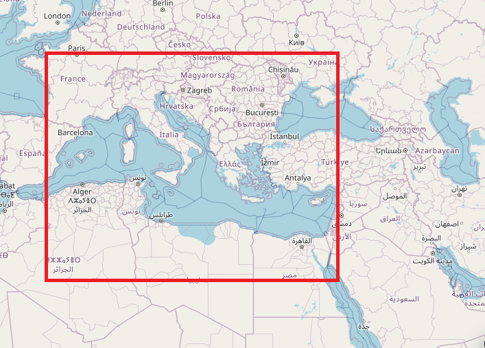Mediterranean and Tyrrhenian Sea highlighted fishing zone
