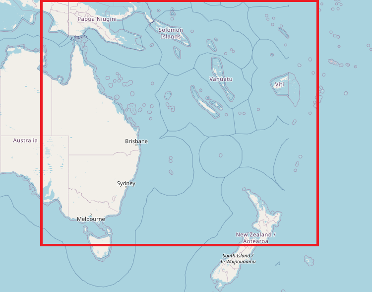 Southwest Pacific Ocean highlighted fishing zone